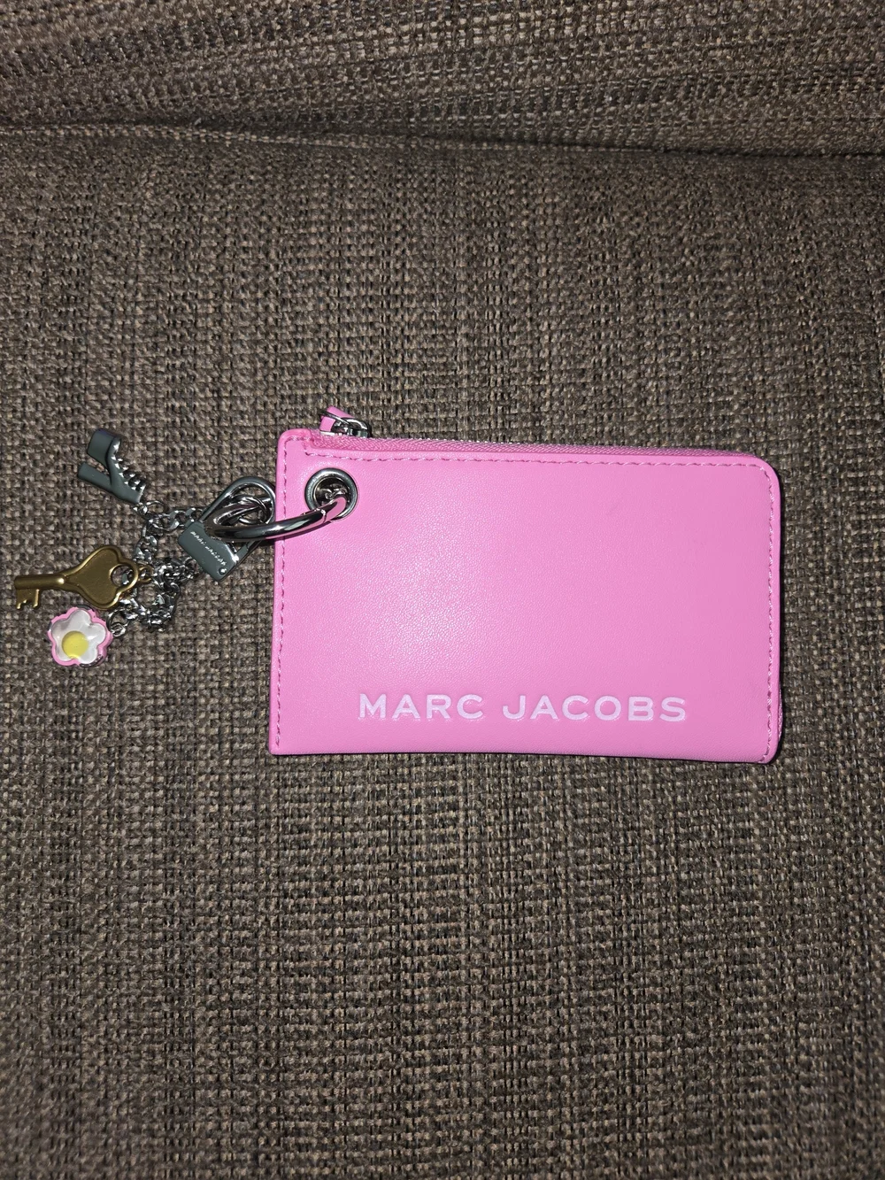 Pink Zip Card Wallet Keychain